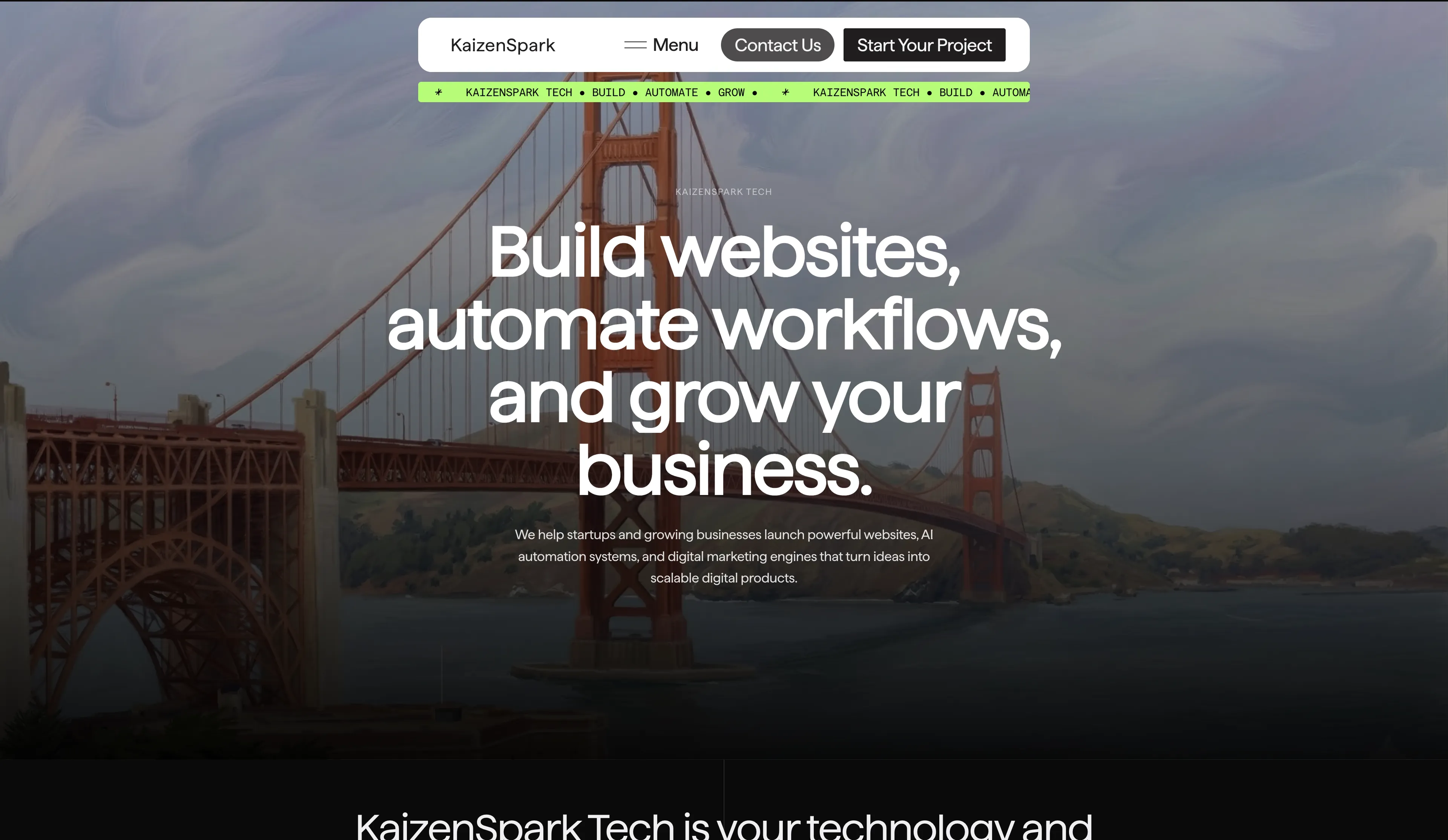 KaizenSpark landing page shown on desktop